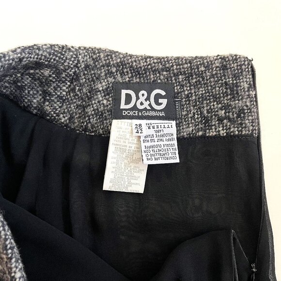 D&G Dolce & Gabbana Black Chiffon Skirt with Wool Boucle Waistband, size 42 (38) - Picture 6 of 7